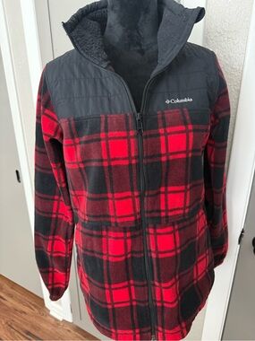 Columbia Red and Black Plaid Fleece Zip Jacket